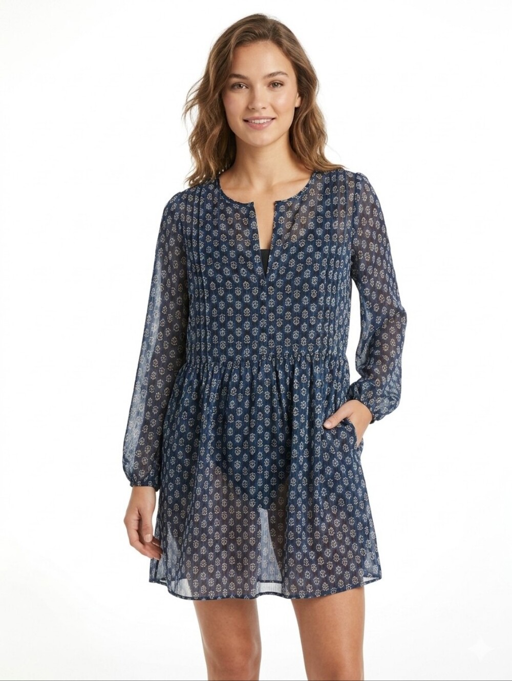 Tommy Hilfiger Coastal Boho Sheer Swimsuit Cover Up Dress Blue Women's S